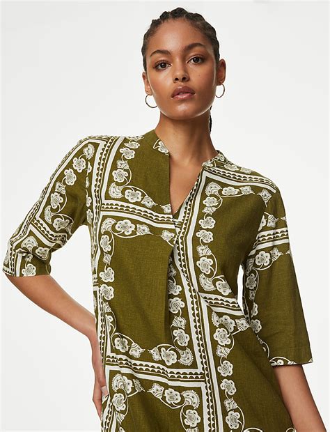 Buy Linen Rich Printed V-Neck Tunic at Marks & Spencer