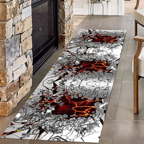 Amazon.com: ZLXMN 3D Optical Illusion Lava Runner Rugs 2x10ft,Silver ...