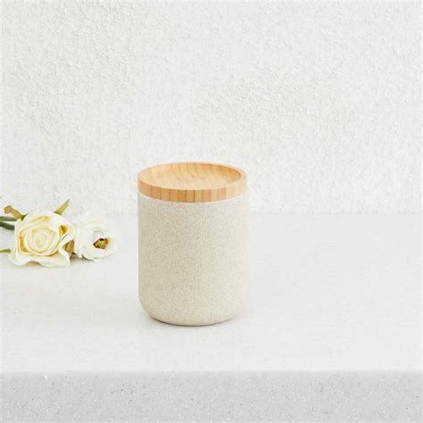 Home Centre Emerson Solid Jar with Bamboo Lid - 4.9 x 4.9 x 3 cm, Beige ...