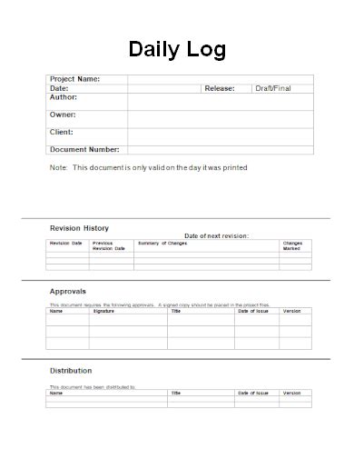 Image result for Daily Log Form