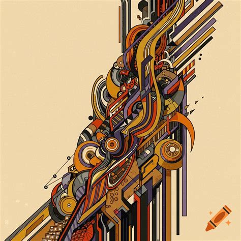 Abstract illustration with complex orange, yellow, purple, and grey ...