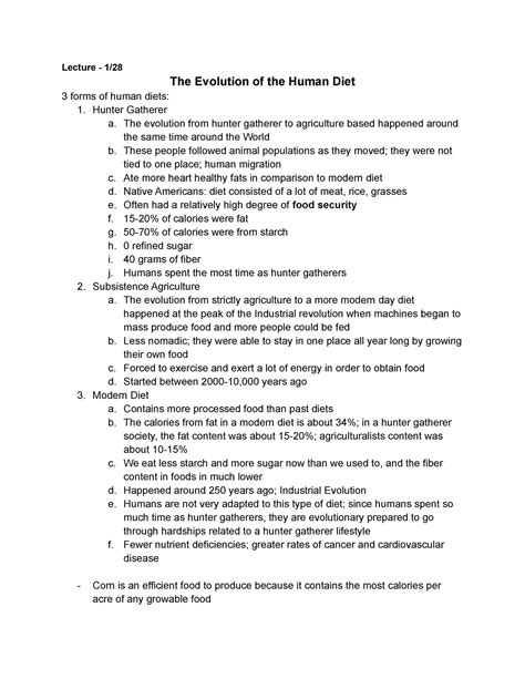 Exam 1 - Evolution of Modern Diet - Lecture - 1/ The Evolution of the ...