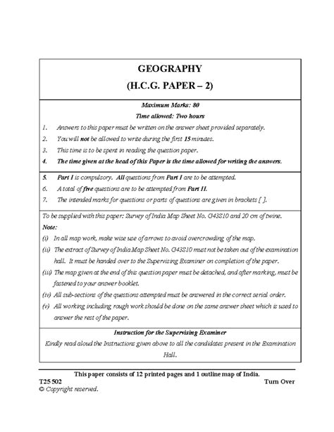 ICSE 2025 - 502 HCG2 - Geography Paper 2 Question Paper - Studocu