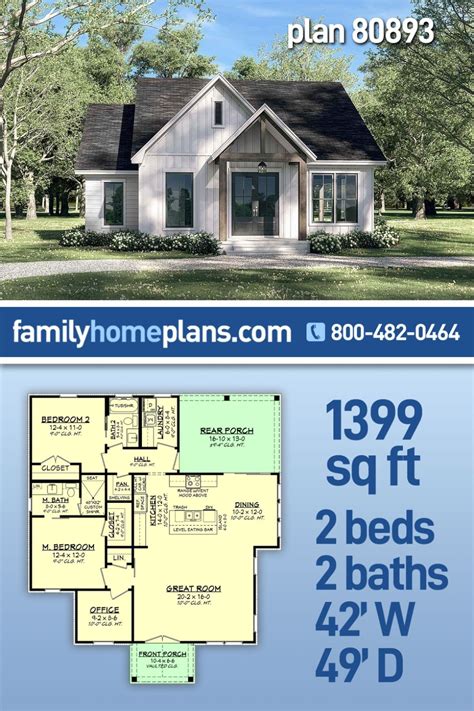 Plan 80893 | Southern Style, 1399 Sq Ft, 2 Bed, 2 Bath | Small cottage ...