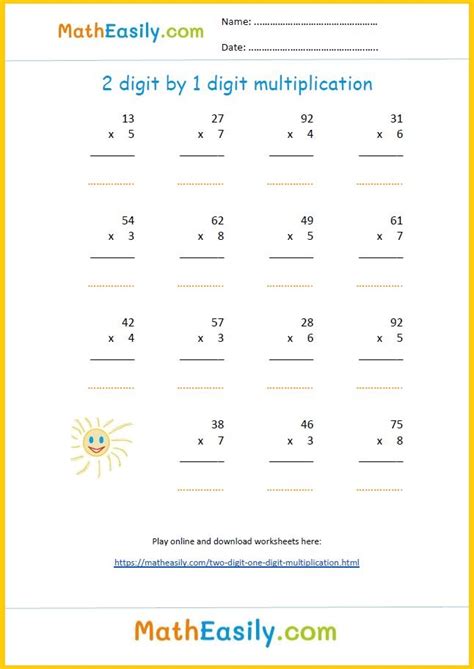 Image result for Two-Digit One Digit Multiplication