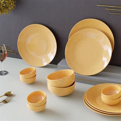 The Earth Store Handcrafted Mustard Marble 14 Piece Ceramic Dinner Set ...