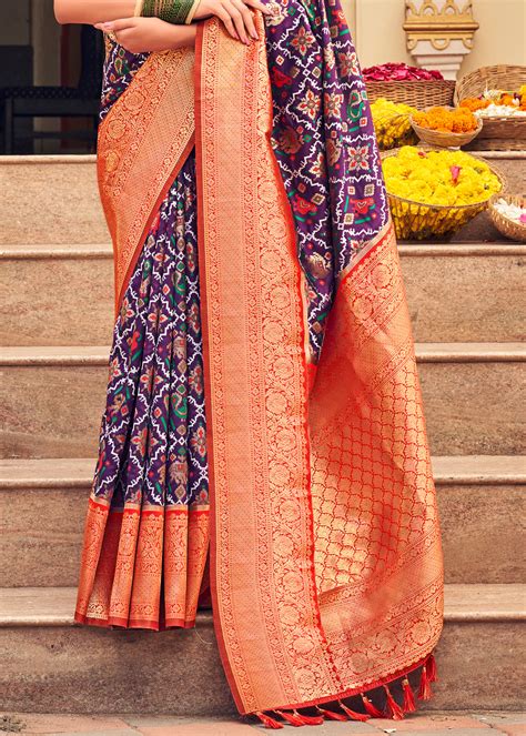 Buy Strikemaster Purple Woven Banarasi Patola Silk Saree Online ...