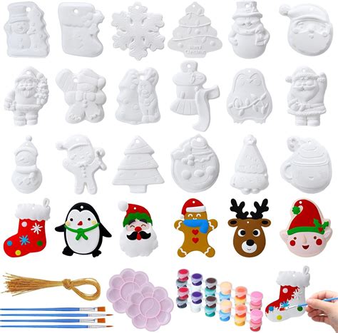 Amazon.com: Syhood 24 Pcs Ceramic to Paint Christmas Ornaments Crafts ...