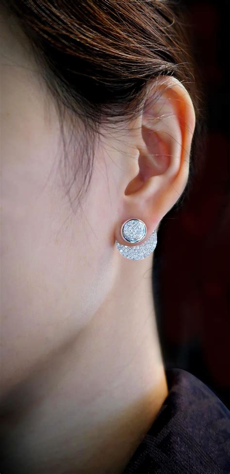 Boon Front Back Disc Diamond Pavé 18 Karat White Gold Earrings For Sale ...