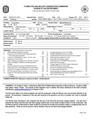 Fillable Online Captive Wildlife Inspection Form - FWCDLE 602IV Fax ...