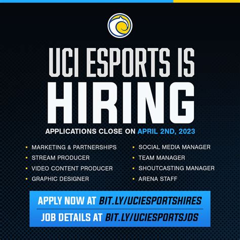🚨 UCI ESPORTS IS HIRING 🚨 Interested in getting your start in esports? We’re looking for ...