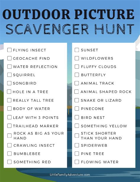 Outdoor Photo Scavenger Hunt | Picture scavenger hunts, Photo scavenger ...