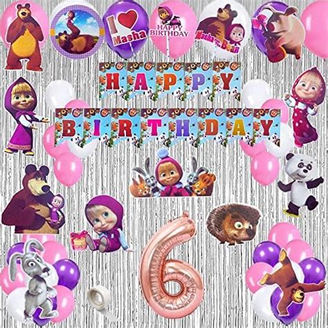 FI - FLICK IN 60 pcs 6th Birthday Decoration for Girls Kit Masha Theme ...