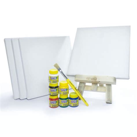 Kit 4 Telas Pintura 20x20 Mini Cavalete 6 Tintas e Pincel | Shopee Brasil