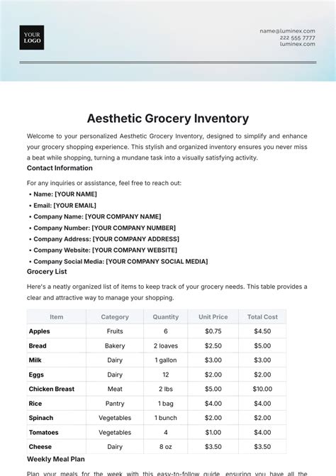 Free Concession Stand Inventory Template to Edit Online