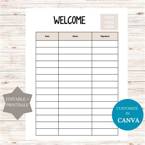 Editable Welcome Sign In Sheet Printable
