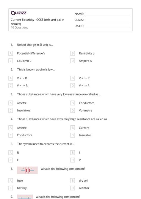 50+ electric current resistivity and ohms law worksheets on Quizizz ...