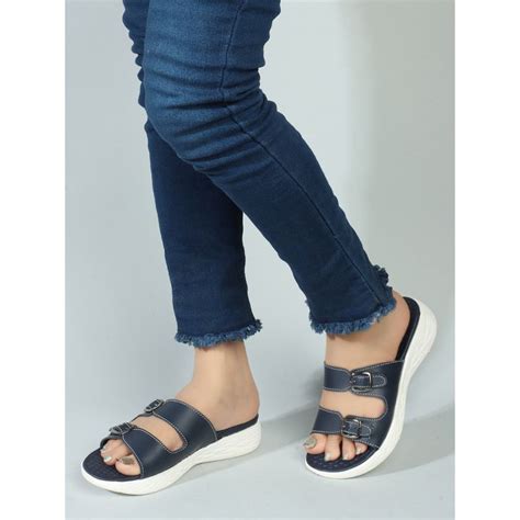 Buy Carlton London Navy Blue Comfort Women's Buckle Sandals Online