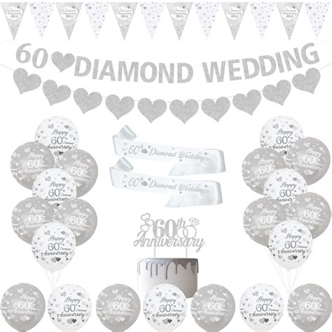 Buy 60th Wedding Anniversary Decorations Silver Diamond 60th ...