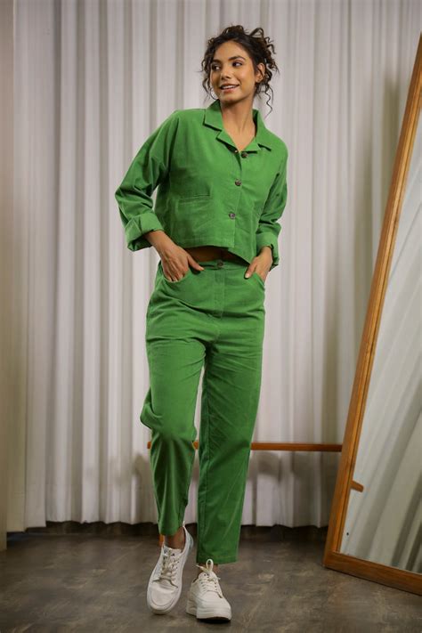 Green Corduroy Co-ord Set – Sanskruti Homes