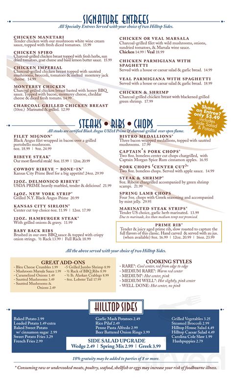Hilltop Fish Fare & Steakhouse menu in Monroe, North Carolina, USA