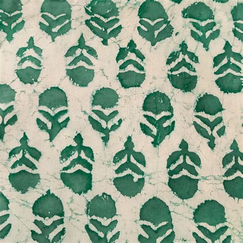 Pure Cotton Dabu With Green Grey Motifs Hand Block Print Fabric – Sanskruti