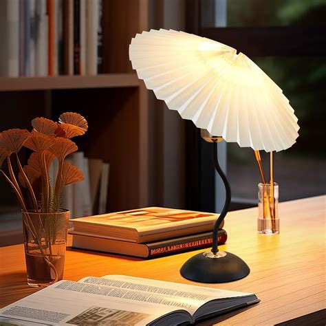JUHOM Small Lamp Harp Pleated Table Lamp Bedroom Decoration Small Space ...
