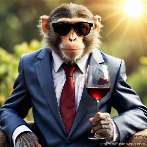 Monkey Wears Suit and Sip Wine | Stable Diffusion Online