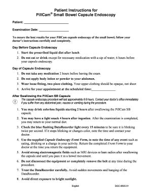 Fillable Online digestivehealth Patient Instructions for PillCam Small ...