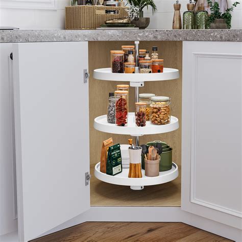 Rebrilliant White Full-Circle 3-Shelf Lazy Susan Corner Kitchen Cabinet ...