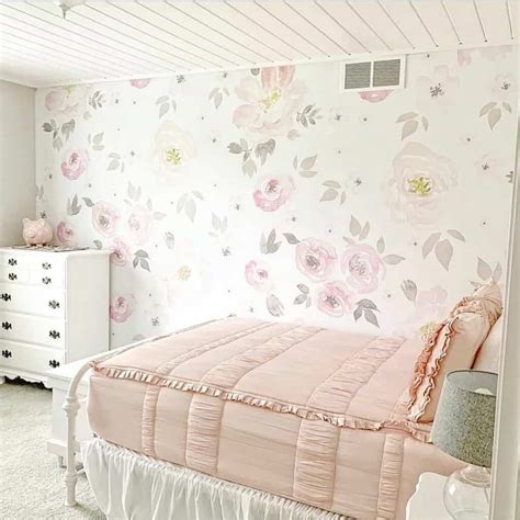 Cottage Flowers Wallpaper for a Pink Girl's Bedroom - Soul & Lane