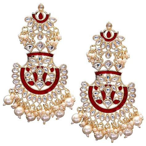 Etnico Gold Plated Traditional Meenakari Kundan & Pearl Chandbali Earr ...
