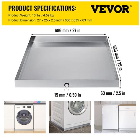 VEVOR 27x25 in Washing Machine Pan Under Washer Tray Drip Drain ...
