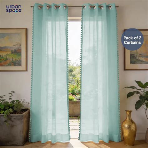 Buy Aqua Blue Sheer Curtains for Living Room | Urban Space