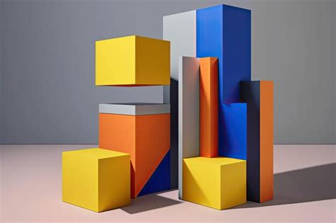 Minimalist geometric podium with vibrant color blocks copy space for ...