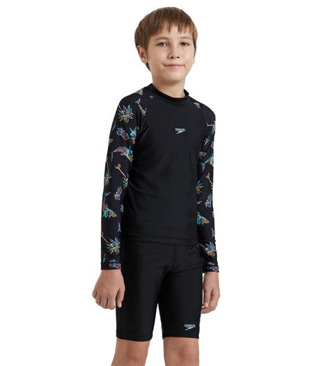 Buy Speedo Boy's Endurance10 Digital Print Long Sleeve Suntop - Black ...