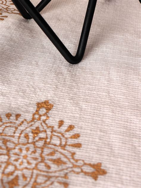 Brocade Silk Table Runner with Golden Block Print and Golden Tassles ...