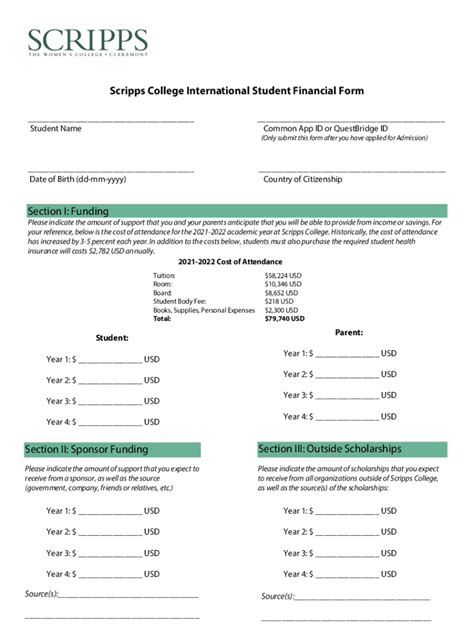 Fillable Online Scripps College International Student Financial Form ...