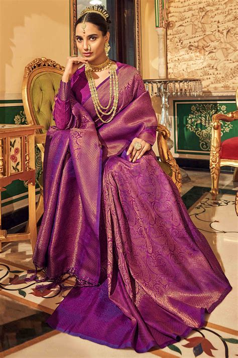 Purple Floral Zari Woven Kanjivaram SIlk Saree