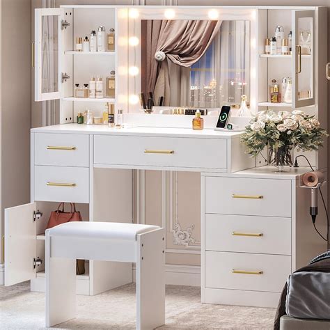 Amazon.com: Makeup Vanity Desk with Mirror and Lights, 51" Makeup ...