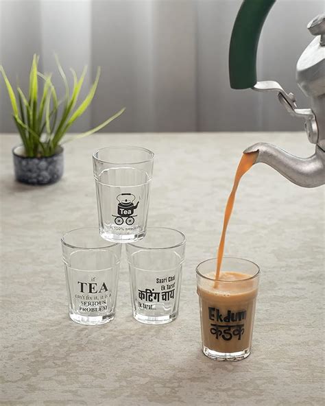 D'Essentials Printed Glass Tea Glasses Set of 12 100 Ml Tea Cup Set of ...