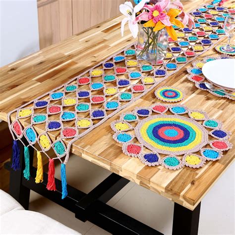 Handmade Table Runner, Placemats & Coasters Set - 10380 Multicolor ...