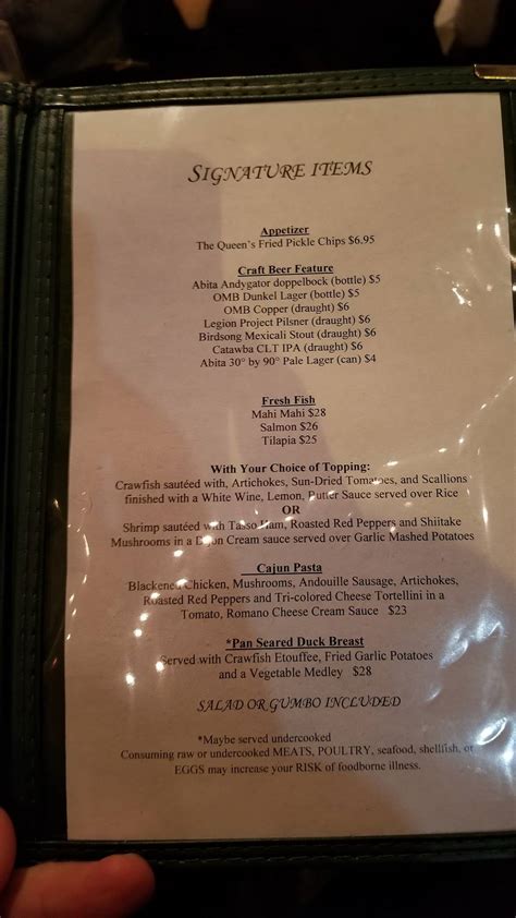 Menu at Cajun Queen restaurant, Charlotte, E 7th St