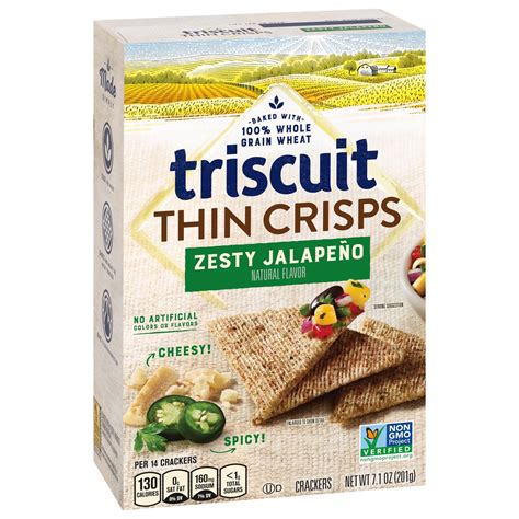 Triscuit Thin Crisps Zesty Jalapeno Whole Grain Wheat Crackers, 7.1 oz ...