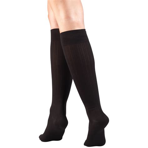Women's Rib Pattern Trouser Socks 15-20 mmHg Knee High Black