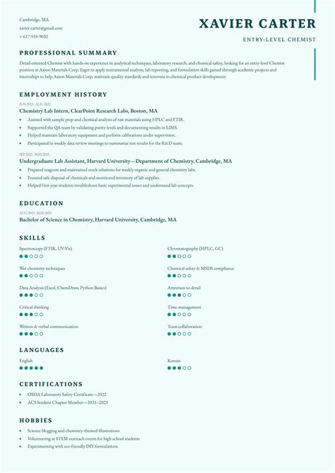 Entry-Level Chemist Resume Example to Launch Your Career
