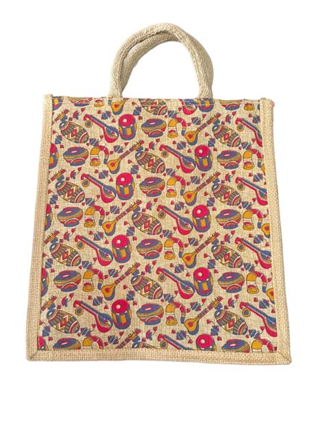 Eco-friendly and Reusable Jute Tote Bag with Colorful Indian Musical ...
