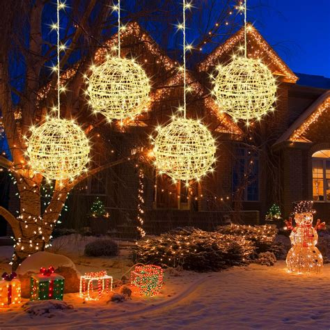 Outdoor Christmas Balls Lights 4 Pack Hanging 7.9" LED Garden Sphere ...