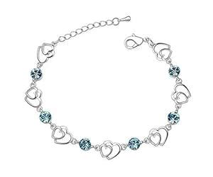 GirlZ! Blue Color Silver Plated Fashion Rhinestone Heart Crystal ...
