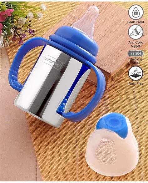 Babyhug Stainless Steel Feeding Bottle with Twin Handles, Blue 150ml ...